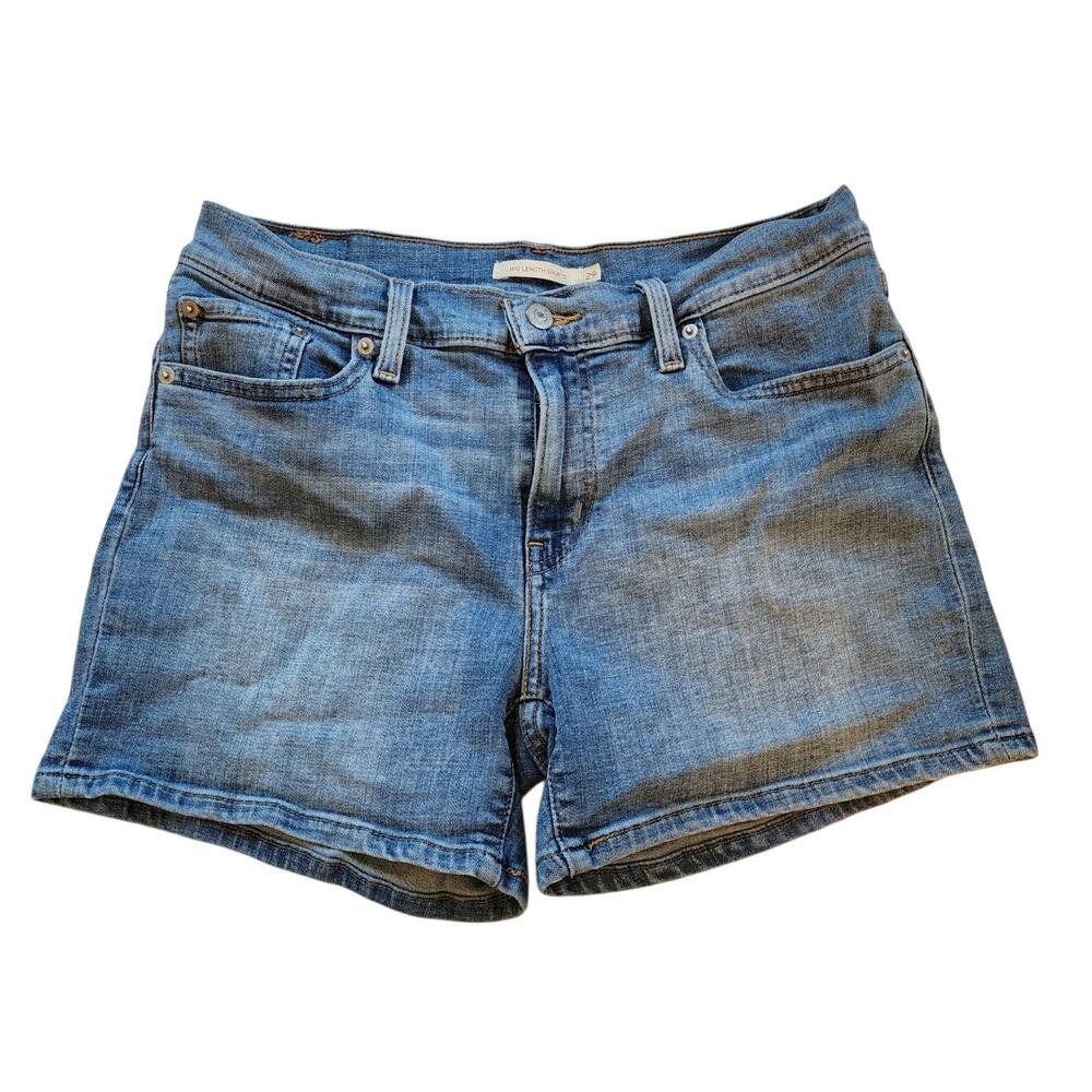 Levis Womens Mid Length Jean Shorts Size 29 Blue Mid Rise Stretch